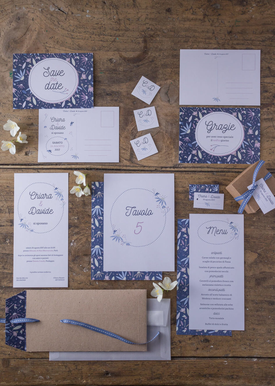 Wedding suite Echinacea - Partecipazione di matrimonio e busta in carta kraft - Lily&Sage Design