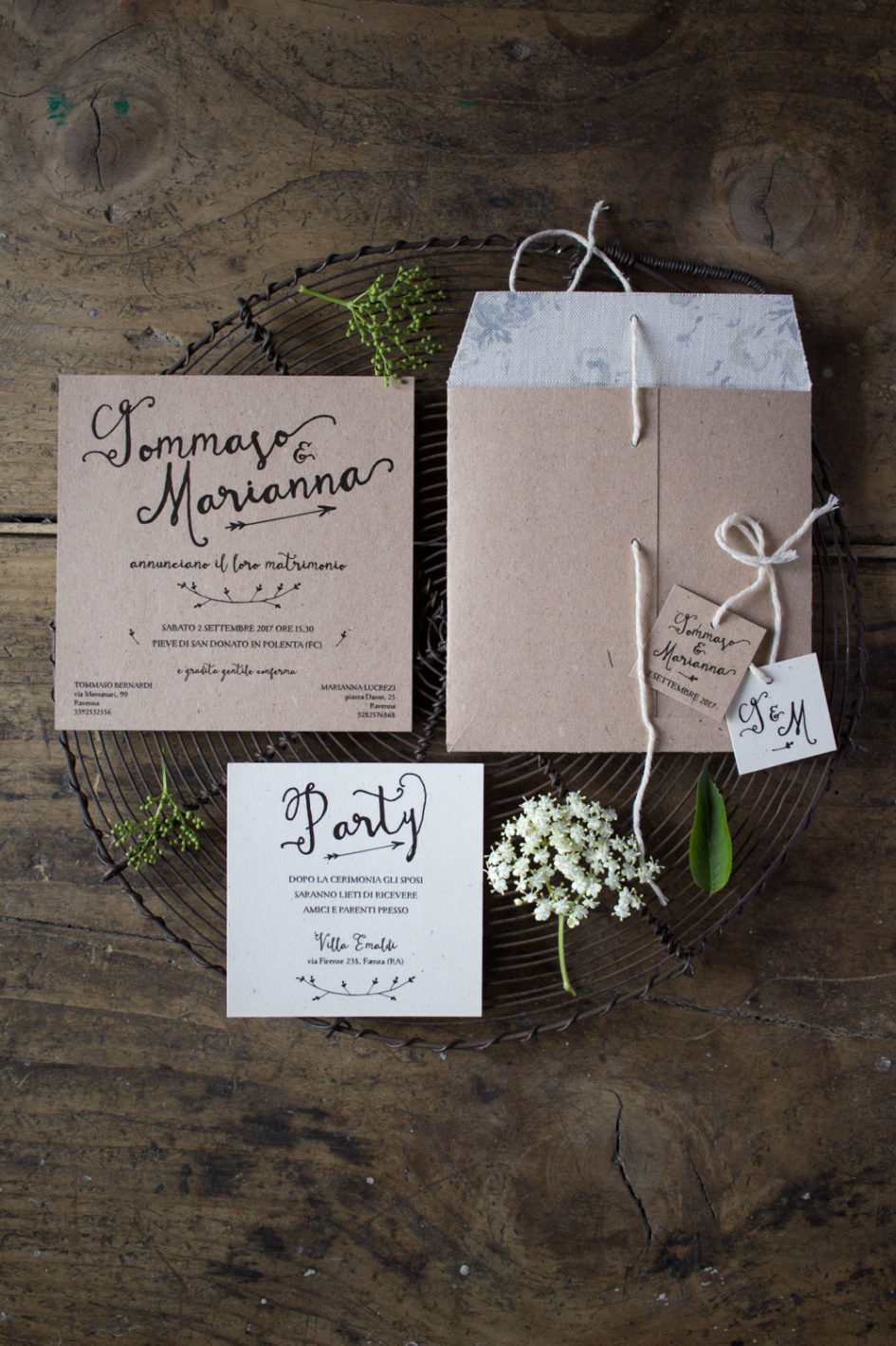 Wedding suite rustica - Partecipazioni di matrimonio rustiche - Busta rivestita in tessuto inglese - Lily&Sage Design
