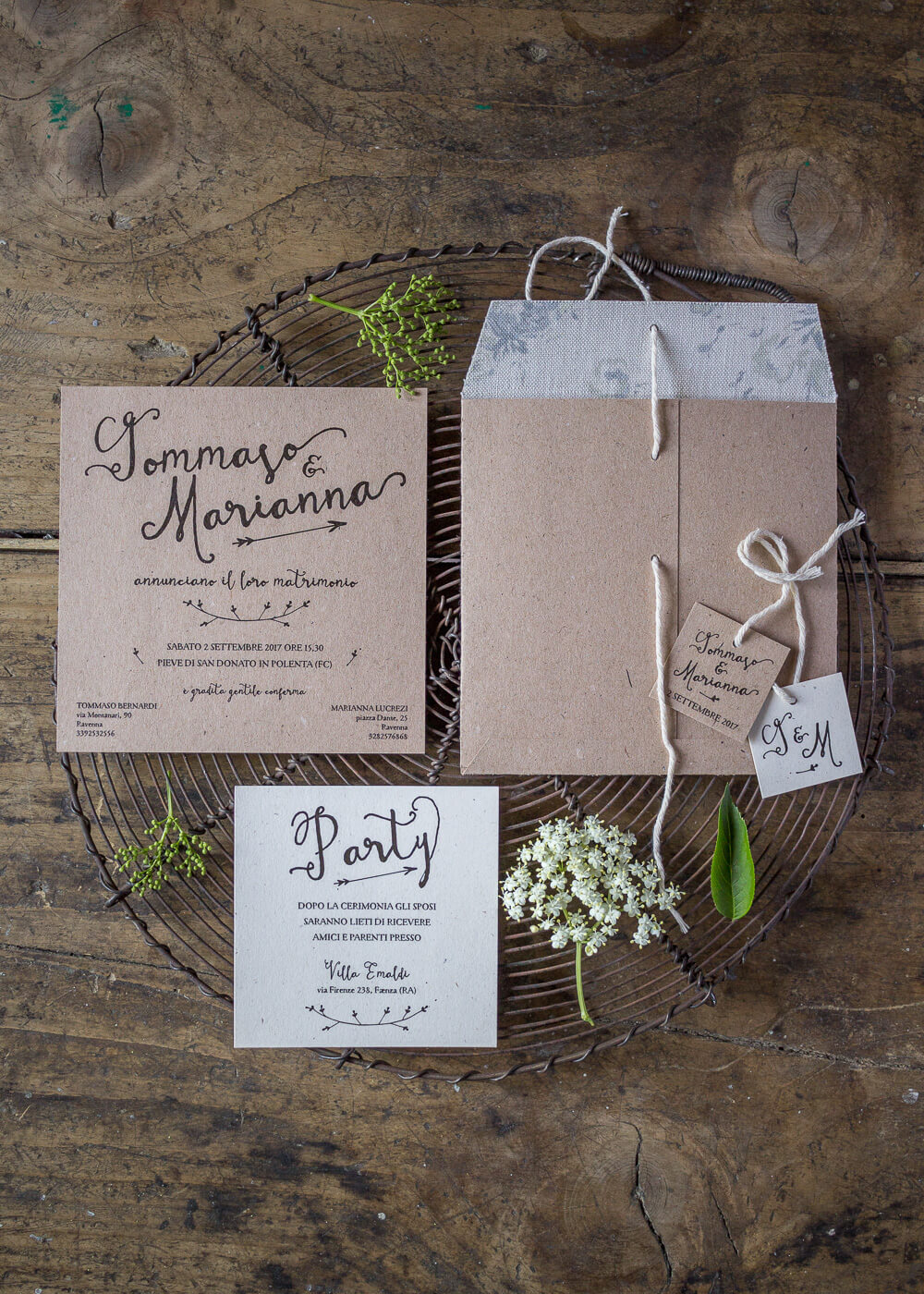 Inviti matrimonio stile rustico in carta riciclata - Wedding suite Campagna inglese - Lily&Sage Design