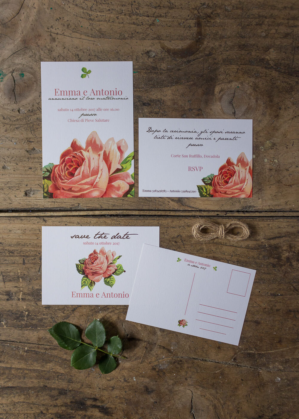 Wedding suite botanica Mary Rose - Partecipazione di matrimonio e cartolina Save the date - Stampe botaniche - Lily&Sage Design